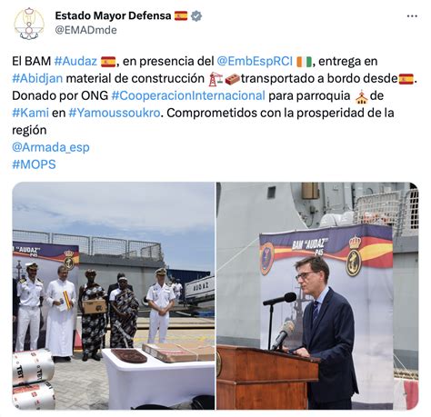 El buque Audaz de la Armada española descarga material para cooperación