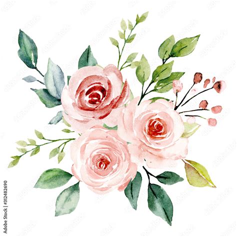 Pink Watercolor Floral Clipart Commercial Use Clipart Watercolor ...