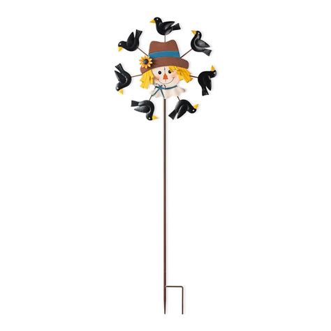 Glitzhome In H Fall Metal Scarecrow Head With Crows Windmill