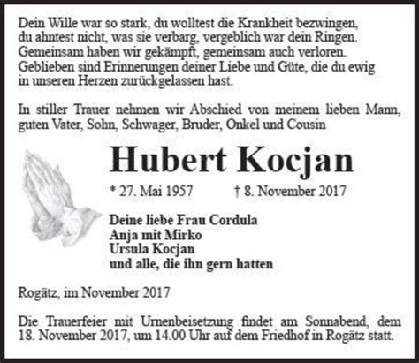 Traueranzeigen Von Hubert Kocjan Abschied Nehmen De