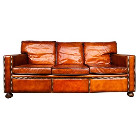 Studded Leather Sofa Brown Baci Living Room