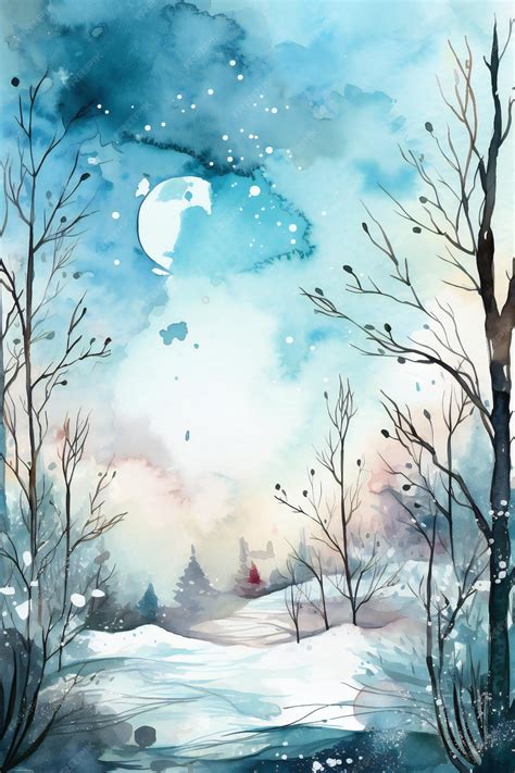 Premium Photo | Watercolor painting of a snowy landscape with a snowy ...