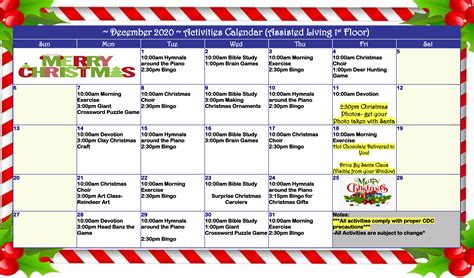 1st Floor Assisted Living Calendar For December The Carolinian