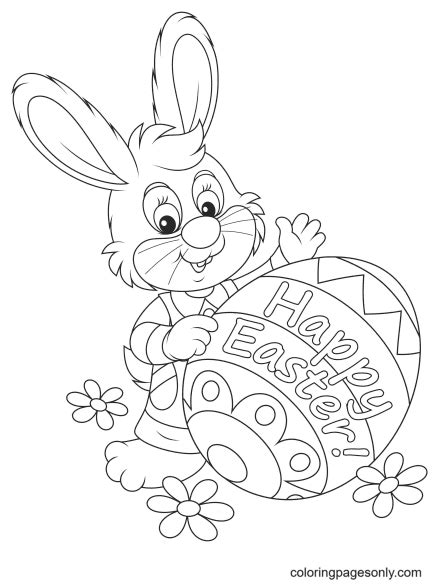 Happy Easter With Bunny Coloring Page Free Printable Coloring Pages