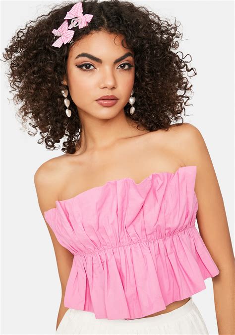 Ruffle Dramatic Crop Tube Top Pink Dolls Kill