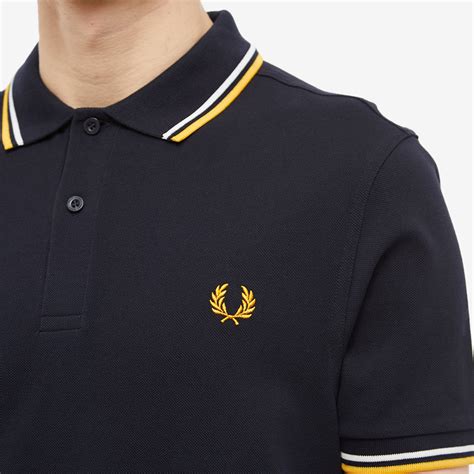 Fred Perry Twin Tipped Polo Navy Ecru And Golden Hour End Us