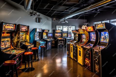 Premium AI Image | A row of old fashioned arcade games in a dark room