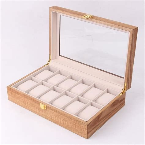 Boîte à Montre Vintage en Bois Cadeau Boite Durable 12 Grilles