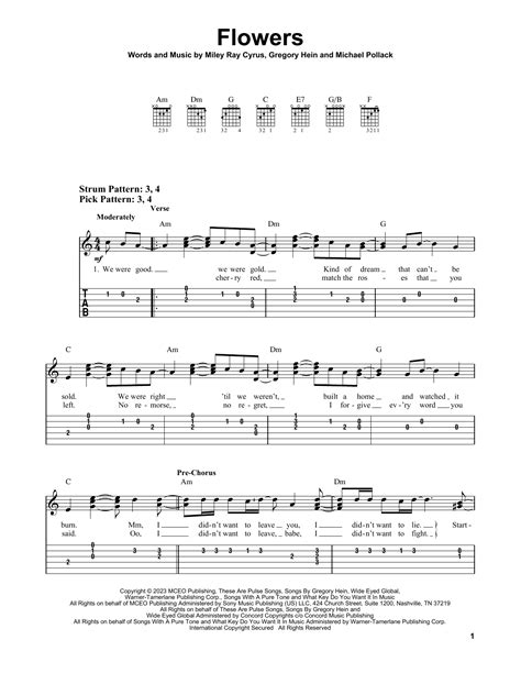 Flowers By Miley Cyrus Easy Guitar Tab Guitar Instructor