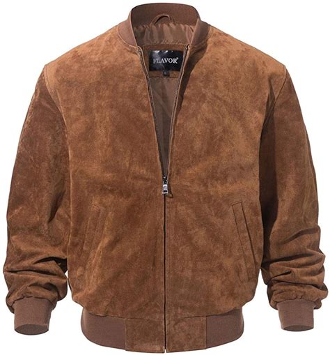 Men's Baseball Leather Jacket Vintage bomber Suede Jackets (S, Brown ...