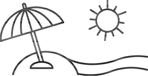 Line Art Illustration of Umbrella in Sand with Sun for Beach Icon ...