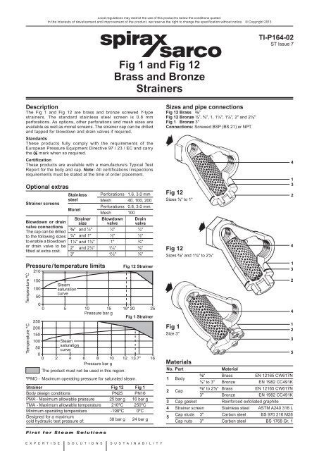 Fig 1 And Fig 12 Brass And Bronze Strainers Spirax Sarco