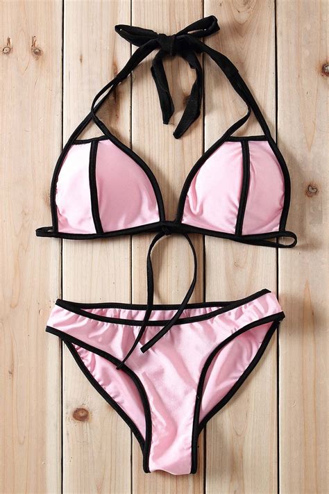 [77 Off] Sexy Push Up Halterneck Cutout Bikini Set Rosegal