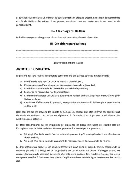 Modèle de contrat de bail DOC PDF page 3 sur 4