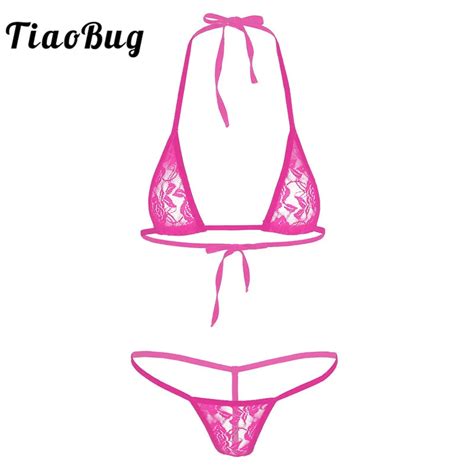 TiaoBug Lingerie Seksi Renda Bunga Wanita Set Bra Transparan Bikini