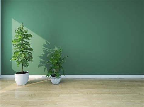 Habitaci N Vac A De Pared Verde Con Plantas En Un Piso De Madera