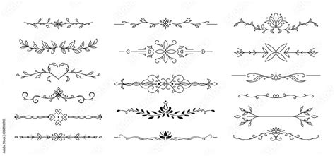 Flower Text Divider Line Ornamental Divider And Leaves Ornaments Vector Illustration Stock