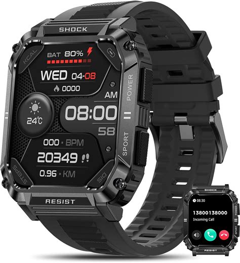 Smart Watches For Men 195 Rugged Military Smartwatch With Bluetooth Callanswer