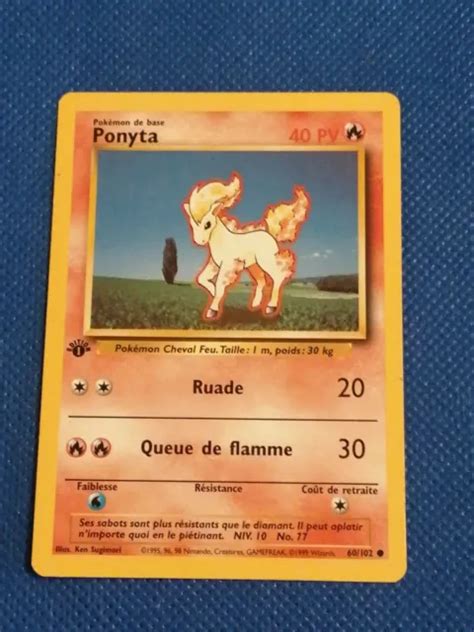 RARE CARTE POKÉMON ponyta 60 102 Set de Base édition 1 FR EUR 40 00