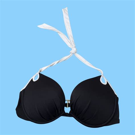 Victorias Secret Black White Halter Bikini Top C Gem