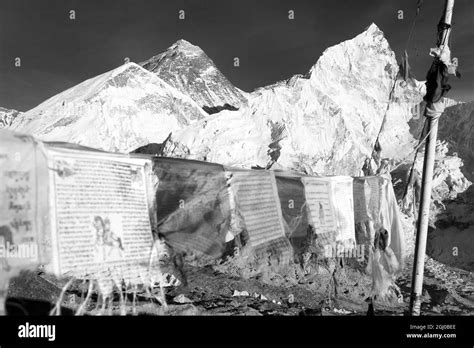 View Of Mount Everest With Buddhist Prayer Flags From Kala Patthar Way