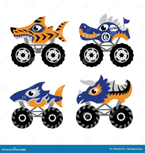 Scary Animal Monster Truck Icons. Stock Illustration - Illustration of ...