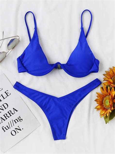 SHEIN Swim Vcay Mono Bikini Set Spaghetti Triangle Bra High Cut Bikini Bottom 2 Piece Swimsuit