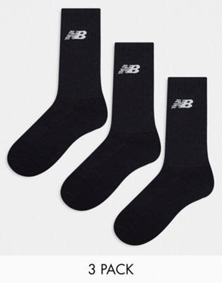 New Balance logo crew socks 3 pack in black | ASOS