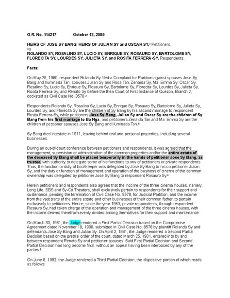 Heirs of Bang vs. Sy: Case Analysis & Inheritance Dispute - Studocu