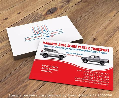 amos business cards makumba auto spare parts transport call
