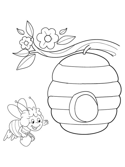 Simple Beehive And Bees Coloring Page Free Printable Coloring Pages