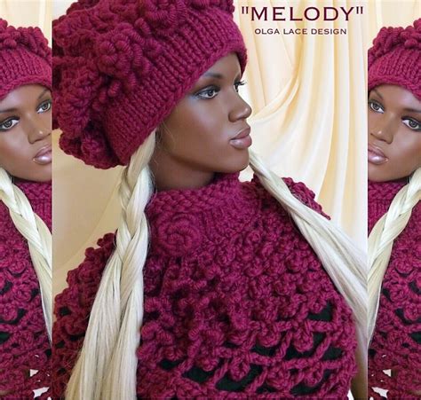 Купить Вязаный берет "Melody" + мини пончо от Olga Lace - вязаный берет ...