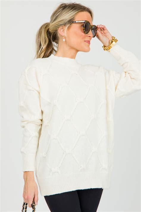 Textured Solid Sweater Cream New Arrivals The Blue Door Boutique