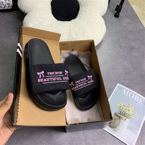 Dép quai ngang thêu BEAUTIFUL GIRL nơ dán xé chuẩn loại đế cao cm Size mẫu hot