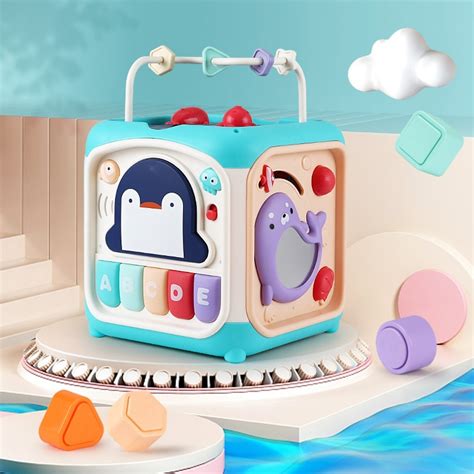 Интерактивна играчка за бебета, 7 в 1 Активен куб, Пингвин, Музика и ...