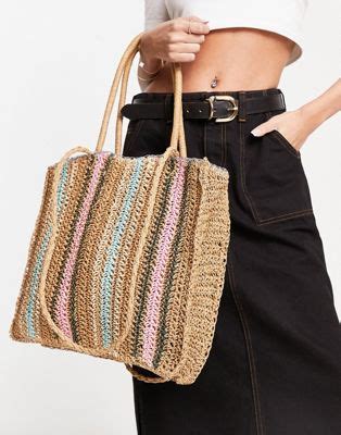 Glamorous Cabas De Plage En Paille Rayures Pastel Asos