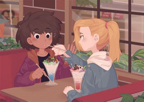 Safebooru 2girls Amphibia Anne Boonchuy Black Shirt Blonde Hair Blue Eyes Blue Jacket Booth