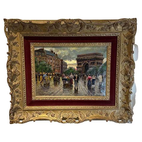 Impressionist Parisian Street Scene Original Oil On Canvas Signed At