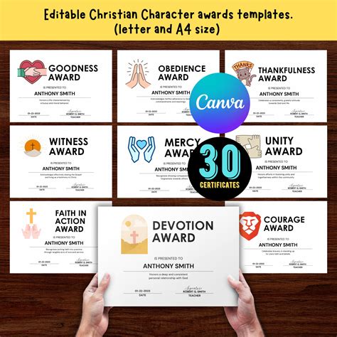 Christian Character Awards Certificate Template Editable Canva Award ...