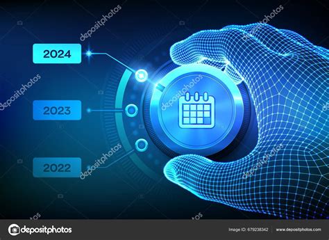 New Year Change Switch Levels Knob Button Wireframe Stock