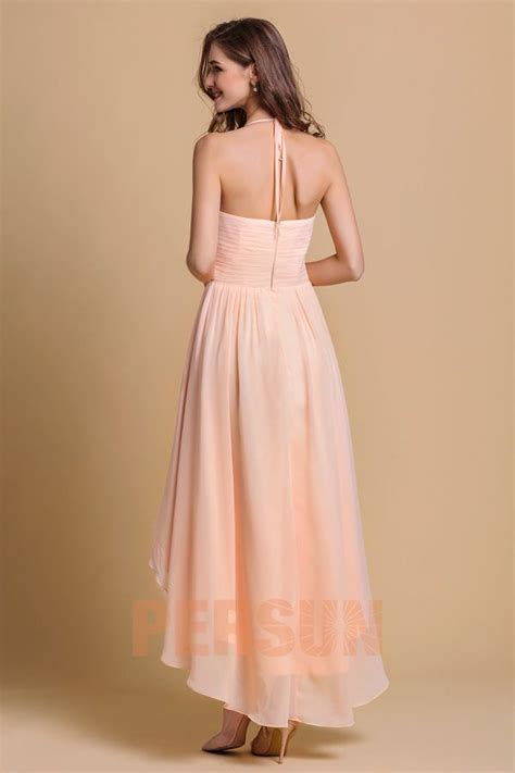 Robe nude courte devant longue derrière halter dos découvert Persun fr Robe nude Robe Robe