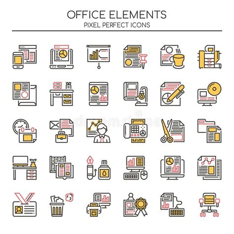 Office Elements Thin Line And Pixel Perfect Icons Stock Vector