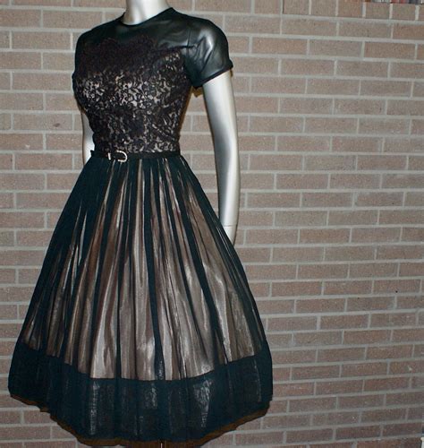 Vintage 50 S Black Nude Illusion Beautiful Dresses Fashion Formal Cocktail Dress