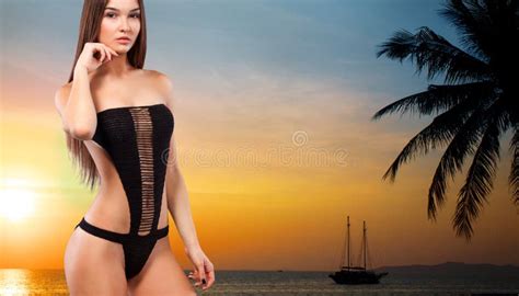 Beautiful Woman In Bikini Over Sea Background Stock Photo Image Of Body People