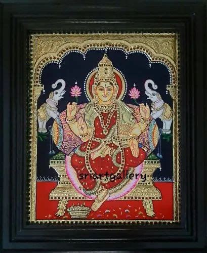 Teak Wood Gaja Lakshmi Tanjore Painting Size 18x15 Inch L B At