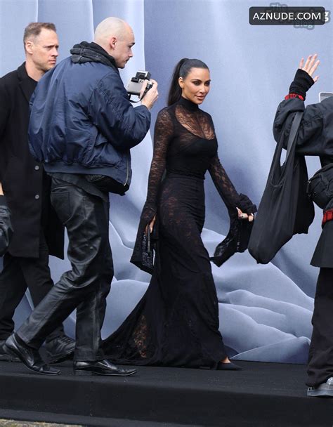 Kim Kardashian Sexy And Nude Flaunt Her Gorgeous Boobs In A Hot See Through Dress At Balenciaga