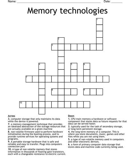 Memory Technologies Crossword Wordmint