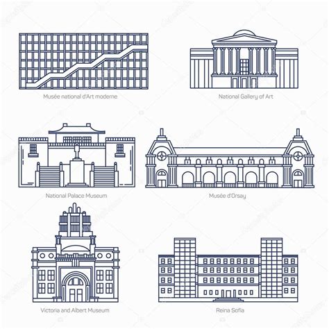 Monumentos delgada línea vectorial iconos Galería Nacional de Arte