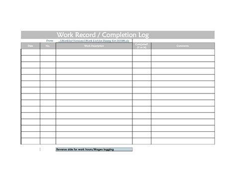 Printable Weekly Work Log Template