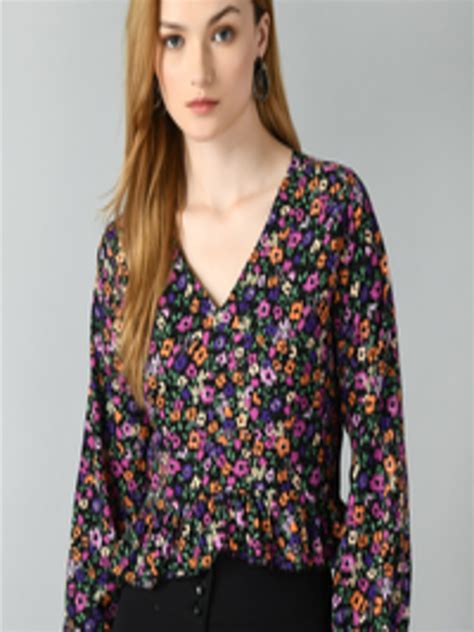 Buy Taki Taki Floral Printed V Neck Puff Sleeve Cinched Waist Top